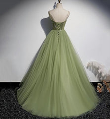 Party Dress Night Out, Green Tulle Long Sweet 16 Prom Dress Formal Dress, Evening Gown