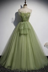 Party Dress Mid Length, Green Tulle Long Sweet 16 Prom Dress Formal Dress, Evening Gown