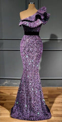 Party Dress Fall, Purple Sequin Long Prom Dresses, Graduation School Party Dress