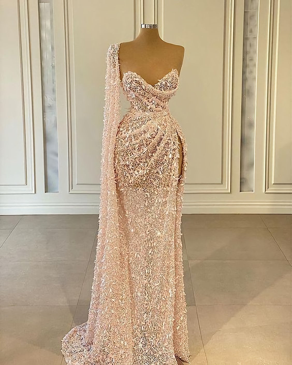Party Dresses With Sleeves, Pink Long Prom Dress, Evening Dress