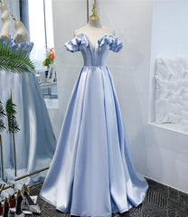Party Dress Size 27, Blue Satin Long A Line Prom Dress, Blue Evening Dress