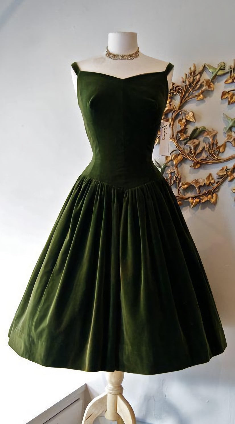Party Dress For Night, 1950S Vintage Prom Dress, Dark Green Homecoming Dress