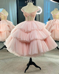 Formal Dressed Long, A-line Pink Tulle Short Dress Pink Tulle Homecoming Dress