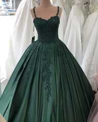 Party Dresses Designer, Spaghetti Straps Quinceanera Dresses, Sweetheart Ball Gown Lace Beaded