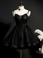 Party Dress Summer, Black Straps Tulle Short Homecoming Dress, Prom Dress, Little Black Party Dresses