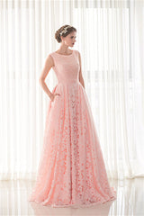 Prom Dress Sleeves, Draped Lace O-Neck Train Prom Dresses