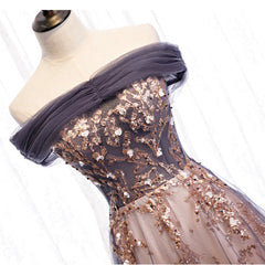 Evening Dress V Neck, Purple Tulle Long Prom Dresses, A-Line Evening Dresses