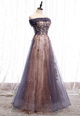 Evening Dress Classy, Purple Tulle Long Prom Dresses, A-Line Evening Dresses