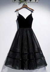Homecomeing Dresses Vintage, Black Velvet Tulle Short Prom Dresses, A-Line Party Dresses