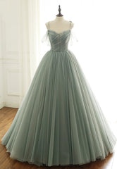 Prom Dresses 2035 Black, Green Tulle Long Prom Dresses, A-Line Spaghetti Straps Evening Dresses