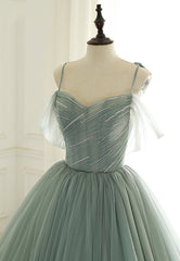 Prom Dresses For Chubby Girls, Green Tulle Long Prom Dresses, A-Line Spaghetti Straps Evening Dresses
