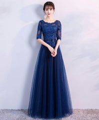 Bridesmaids Dress Designers, Blue Tulle Lace Long Prom Dress, Lace Evening Dress