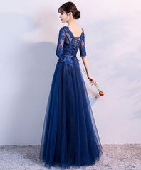 Bridesmaids Dress Designs, Blue Tulle Lace Long Prom Dress, Lace Evening Dress