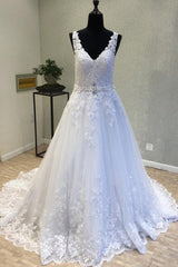 Weddings Dresses Bridesmaid, Delicate V Neck With Lace Appliques Wedding Dresses