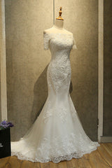 Wedding Dress Classic Elegance, Mermaid Off Shoulder Sleeveless Lace Beading Watteau Train Wedding Dresses
