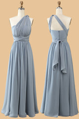 Evening Dresses Modest, Dusty Blue A-line Chiffon Long Convertible Bridesmaid Dress