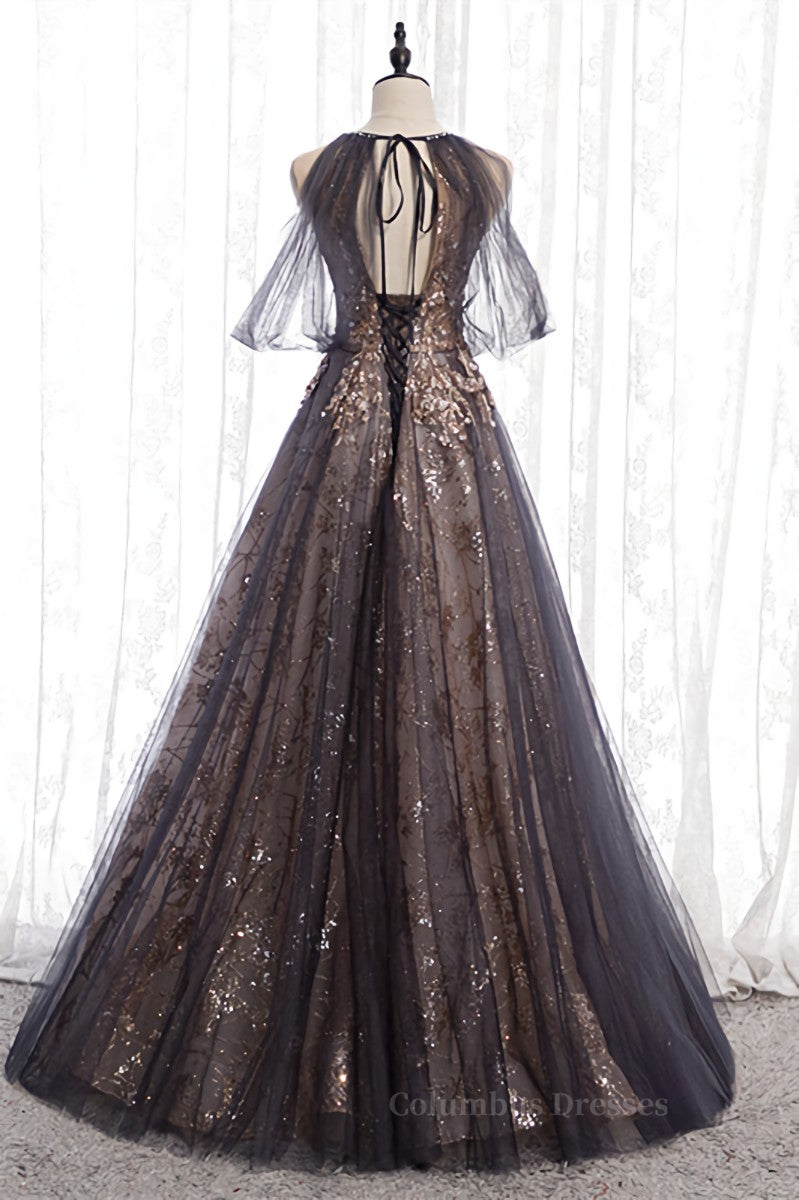 Prom Dresses Fitting, Dusty Brown Bow Tie Beaded Appliques Off-the-Shoulder Maxi Formal Dress