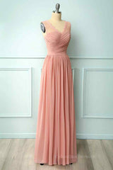 Bridesmaid Dress Blush, Dusty Pink A-line Illusion Lace Neck Pleated Chiffon Long Bridesmaid Dress