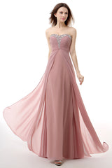 Formal Dresses Simple, Dusty Pink A-Line Sweetheart Pleated Prom Dresses