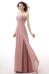 Formal Dress Simple, Dusty Pink A-Line Sweetheart Pleated Prom Dresses