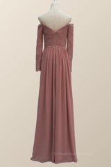 Bridesmaid Dresses Mismatched Spring Colors, Dusty Rose Lace Long Sleeves Long Bridesmaid Dress