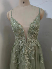 Пыльное шалфейное платье для выпускного выпускного выпускного выпускного платья, погружающееся в v necks appliques