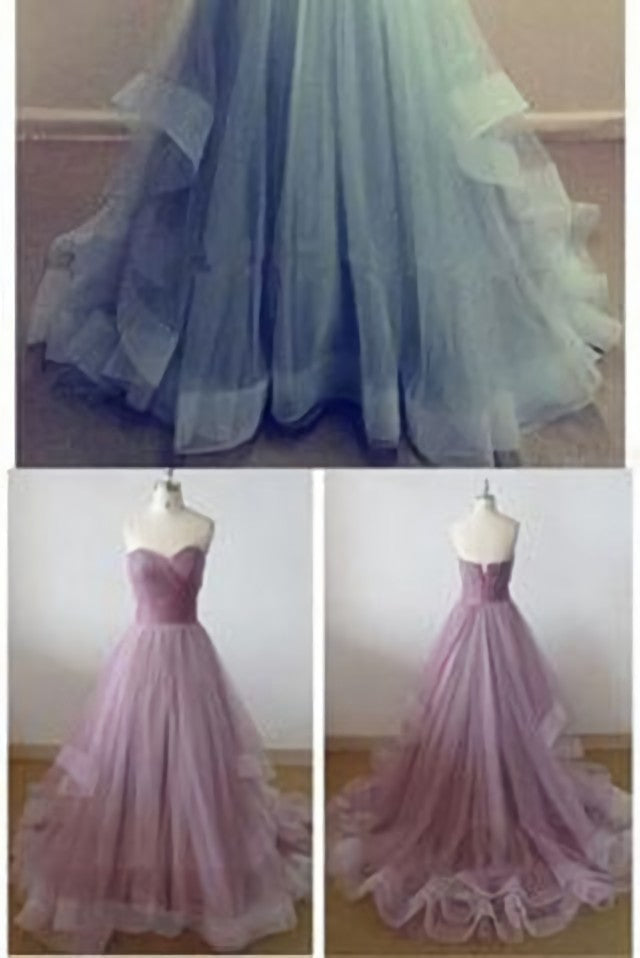 Prom Outfit, Hot Sale Charming Sweetheart A Line Tulle Floor Length Strapless Sleeveless Evening Dresses