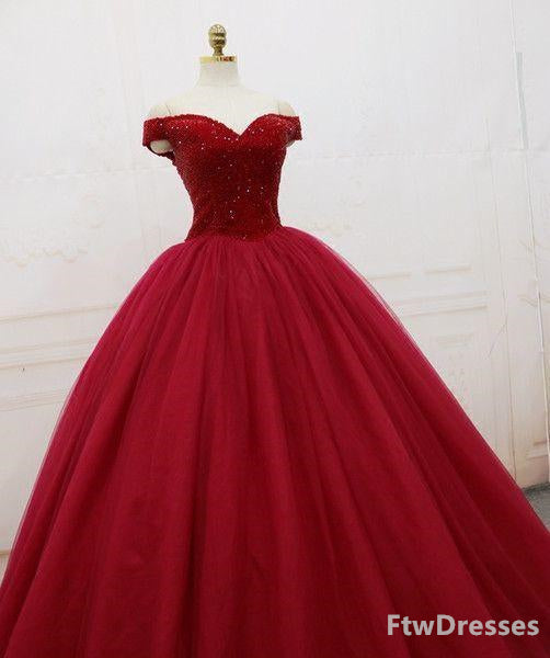 Evening Dresses Simple, sparkling quinceanera dresses ball gown dark red evening dress lace up back pleats tulle sweep train quinceanera dresses