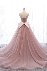 Wedding Dresses With Long Sleeves, Pink Spaghetti Straps Tulle Long Formal Prom Dress, Unique Long Wedding Dess