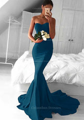 Prom Dress Cute, Elastic Satin Prom Dress Trumpet/Mermaid Sweetheart Court Train With Pleated