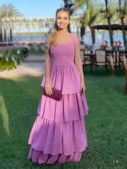 Elegant A line Long Tiered Lilac Prom Dress 22th Birthday Outfits