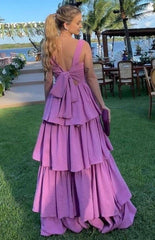 Elegante uma linha de longa camada lilac baile vestido de 22º aniversário