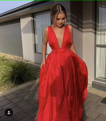 Elegant A Line V halslijn Long Red Prom Dress 22th Birthday Outfits