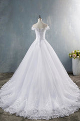 Wedding Dress A Line Sleeves, Elegant Appliques Lace Tulle A-line Wedding Dress