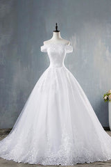 Wedsing Dress Off The Shoulder, Elegant Appliques Lace Tulle A-line Wedding Dress
