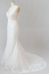 Wedding Dresses Lace Tulle, Elegant Appliques V-neck Sheath Wedding Dress