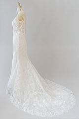 Wedding Dress Simple Lace, Elegant Appliques V-neck Sheath Wedding Dress