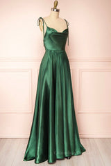 Homecoming Dresses Simples, Elegant Backless Green Satin Long Prom Dresses, Backless Green Formal Graduation Evening Dress