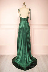 Homecoming Dress Simple, Elegant Backless Green Satin Long Prom Dresses, Backless Green Formal Graduation Evening Dress