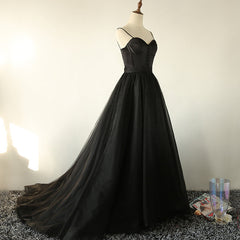 Aesthetic Dress, Elegant Black Straps Tulle Sweetheart Prom Dress, Black Party Dress