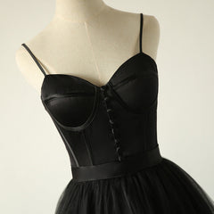 Prom Outfit, Elegant Black Straps Tulle Sweetheart Prom Dress, Black Party Dress