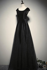 Party Dresses Shorts, Elegant Black Velvet Cap Sleeves Evening Dress, Black Prom Dress