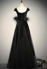 Party Dress Classy, Elegant Black Velvet Cap Sleeves Evening Dress, Black Prom Dress
