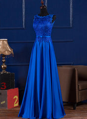 Long Black Dress, Elegant Blue Satin A-line Long Prom Dress , Bridesmaid Dress for Sale