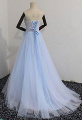 Prom Dress Colors, Elegant Blue Tulle Sweetheart Party Dress Formal Dress, Blue Lace Applique Prom Dress 2022
