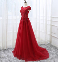 Evening Dress Short, Elegant Cap Sleeve Lace Applique Tulle Party Dress, Prom Gowns