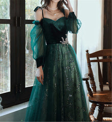 Party Dress Names, elegant dark green lace gown Prom Dress