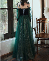 Party Dresses For Christmas, elegant dark green lace gown Prom Dress