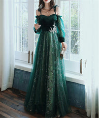 Party Dress Name, elegant dark green lace gown Prom Dress