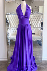 Bridesmaid Dresses Different Colors, Elegant Halter Neck Backless Purple Long Prom Dress, Backless Purple Formal Graduation Evening Dress